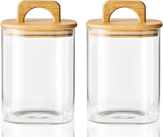 Sweejar 1 qt Glass Food Storage Containers with Lids, Coffee Container for Ground Coffee, 32 oz Glass Jars with Bamboo Lids, 2 Pack