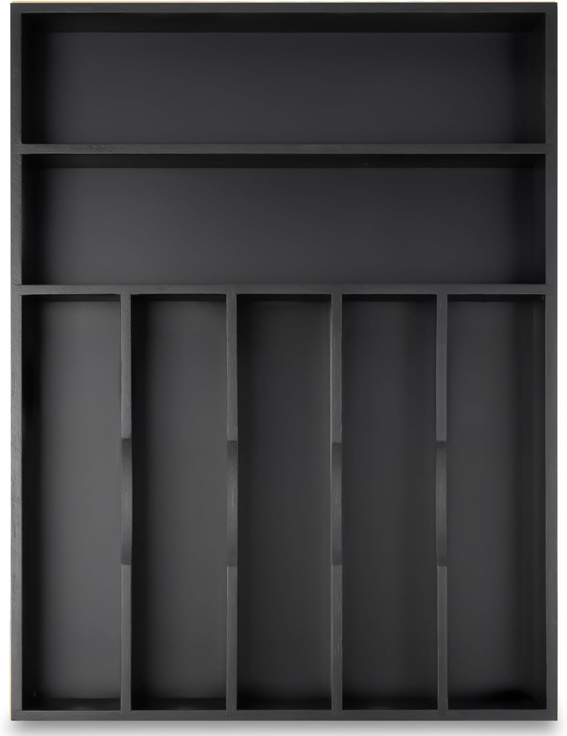 Silverware Organizer Kitchen Drawer Organizer Utensil Organizer Bamboo Silverware Holder Cutlery Organizer in Drawer Flatware Organizer Tray(7 slots, Black