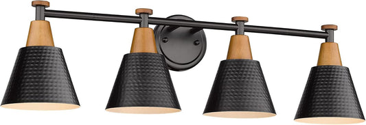 FEMILA Bathroom Vanity Light, 4-Lights Bathroom Light Fixtures Over Mirror, Modern Wall Mounted Lamp, Hammered Metal Shade, 4FG59B-4W BK