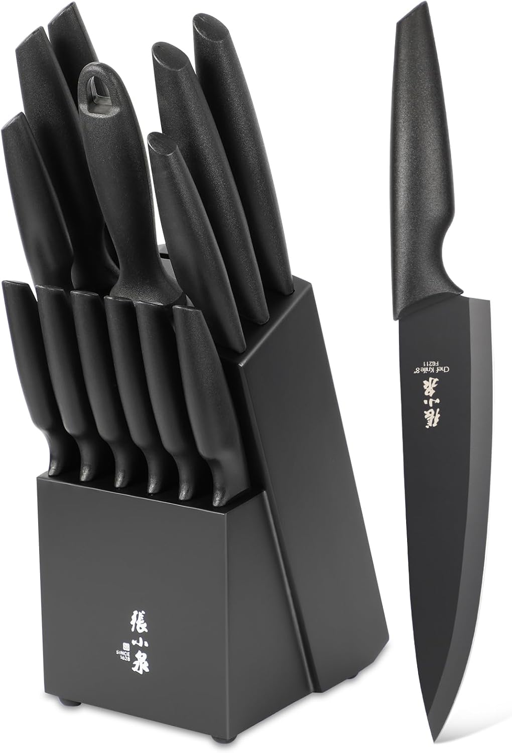 Zhang Xiao Quan Since 1628 15-Piece Kitchen Knife Block Set with Sharpening Steel Knive Set Ergonomic Handle Dishwasher Safe(Black)