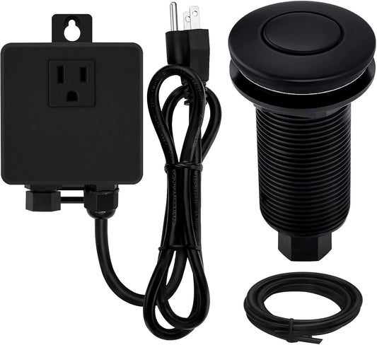Garbage Disposal SinkTop Air Switch Kit with Long Button,Brass Made Cover,UL,Matte Black