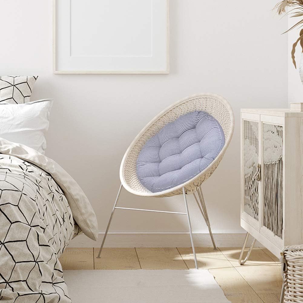 Tiita Indoor/Outdoor Cushions 22 Inch Round Striped Chair Cushions for Patio Garden Seat Cushion Pads for Home Floor Pillows Window Pad Set of 2, Blue