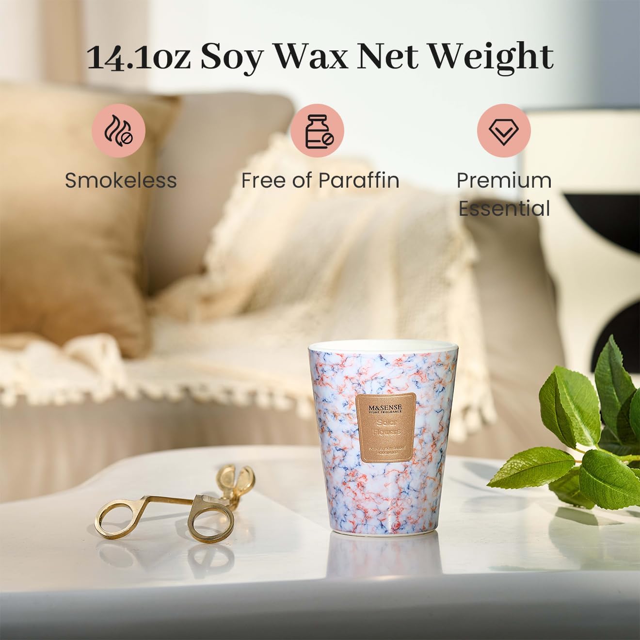 M&SENSE SolarFlowers Scented Candles for Home, Lead-Free Wick Highly Scented Jar Candles, 14.1 Oz 80 Hours Lasting Burning Candles Gifts for Women, Relaxing Aromatherapy Candle for Stress Relief