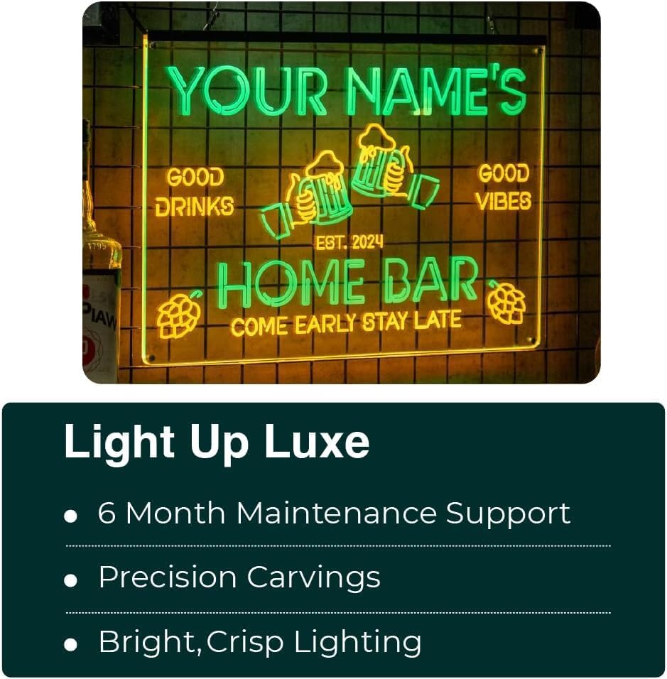 LIGHT UP LUXE Always Happy Hour Neon Sign, Bar Sign for Home Bar, Palm Tree  & Sun Wall Decor, Summer Vibes Neon Light for Patio and  Poolside