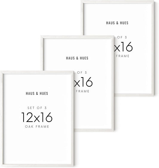 HAUS AND HUES Set of 3 12x16 White Frames - Picture Gallery Wall Frame Set, 12 by 16 Photo Set,12 x Wood (White Oak Frame)