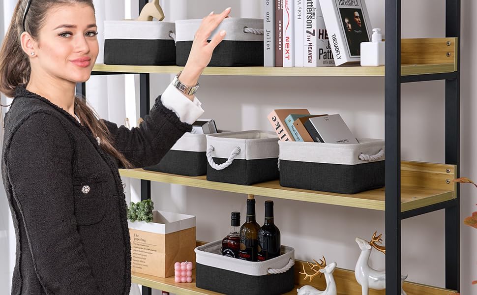 TheWarmHome Storage Bins for Shelves - 12x8x5.2 inch 1 Pack Storage Baskets for Gifts Empty for Closet Organizing Dog Gift Cloth Toy Cubes Box (White & Black)