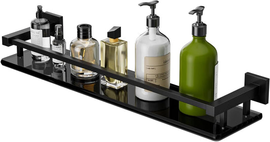 Alise Bathroom Shelves,Matte Black Glass Shelf for Bathroom, Modern Floating Shelves,20 inch