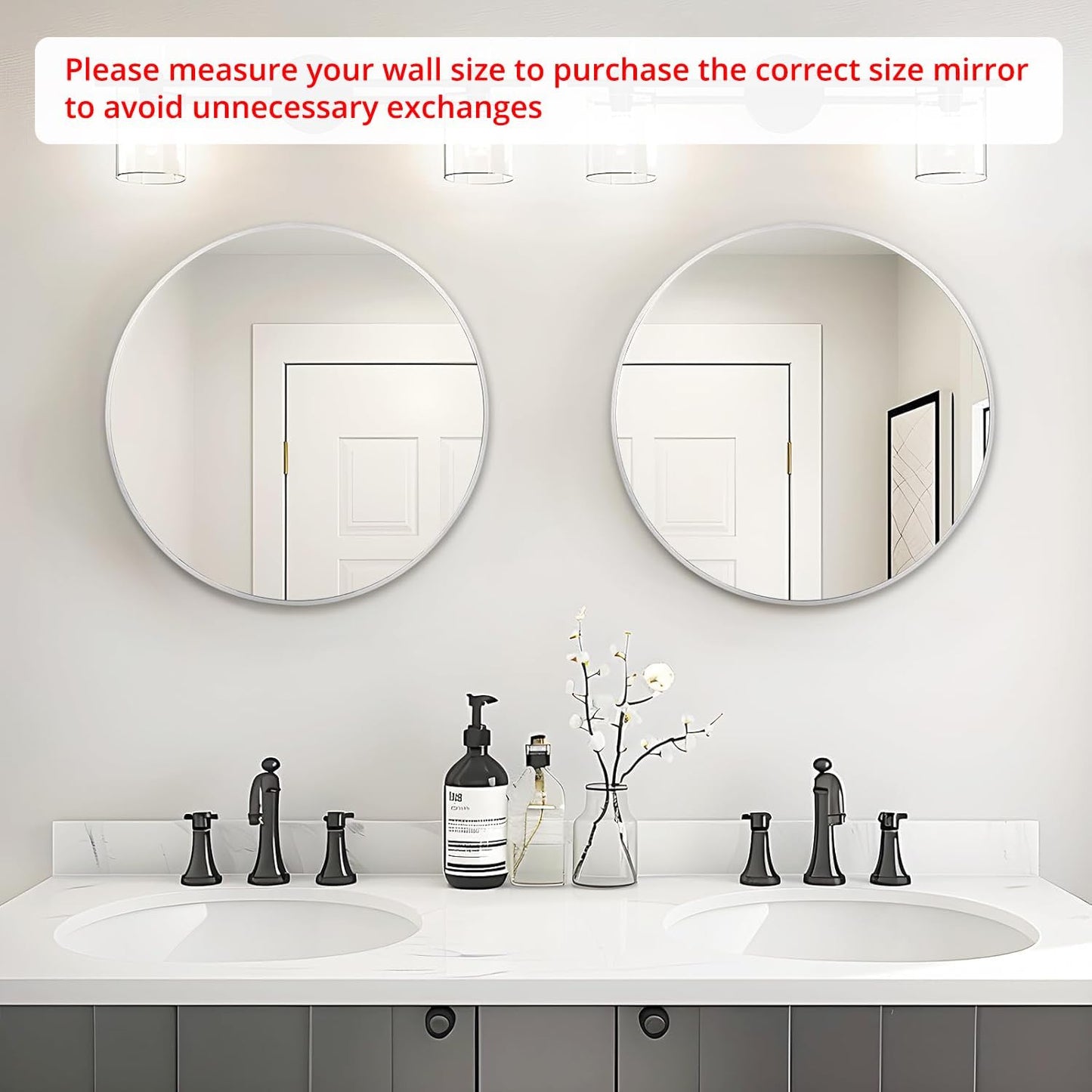 Fabuday Silver Circle Mirror for Wall 20 inch - Round Mirror for Bathroom, Entryway, Living Room, Hallway, Bedroom Decor, Small Matte Frame Mirrors