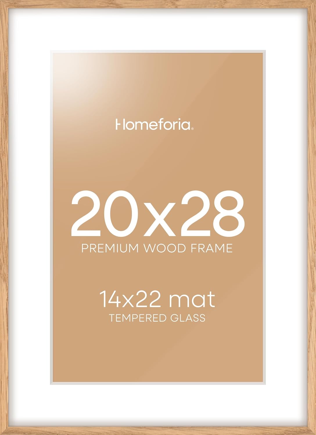 Homeforia 20x28 Picture Frame Wood, High End Natural Oak 20 x 28 Light Wooden Poster Frame with Mat 14 by 22, 20x28 Frames Matted to 14x22 Photo, 28by20 Thin Frames, Tempered Glass, Wall Kit, Set of 1