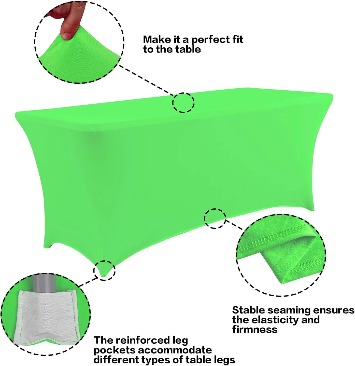 IVAPUPU 2 Pack 8FT Table Cloth for Rectangular Fitted Events Stretch Green Table Covers Washable Spandex Tablecloth Protector for Party, Wedding, Cocktail, Banquet, Festival