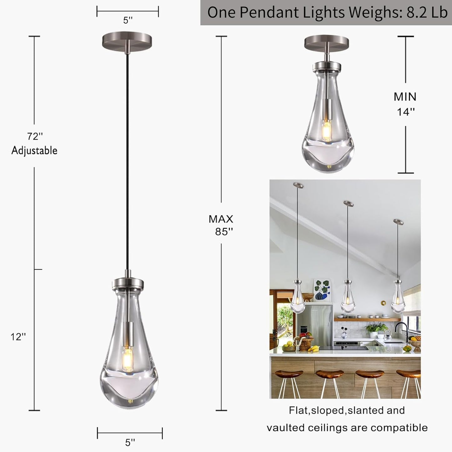 Modern Raindrop Pendant Lights, Kitchen Island Pendant Lights, Nickel Colored Brass Base Dining Room Light Fixture, and Interior Chandelier in The Living Room Hallway, Including The Bulb