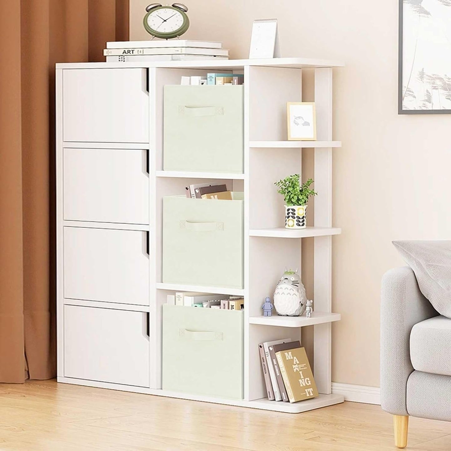 GhvyenntteS Storage Cubes, 11 Inch Cube Storage Bins with Dual Handles, Collapsible Fabric Storage Bins for Shelves Closet, Storage Baskets for Organizing Clothes, Bedding, Toys, Books (6 Pack, Beige)