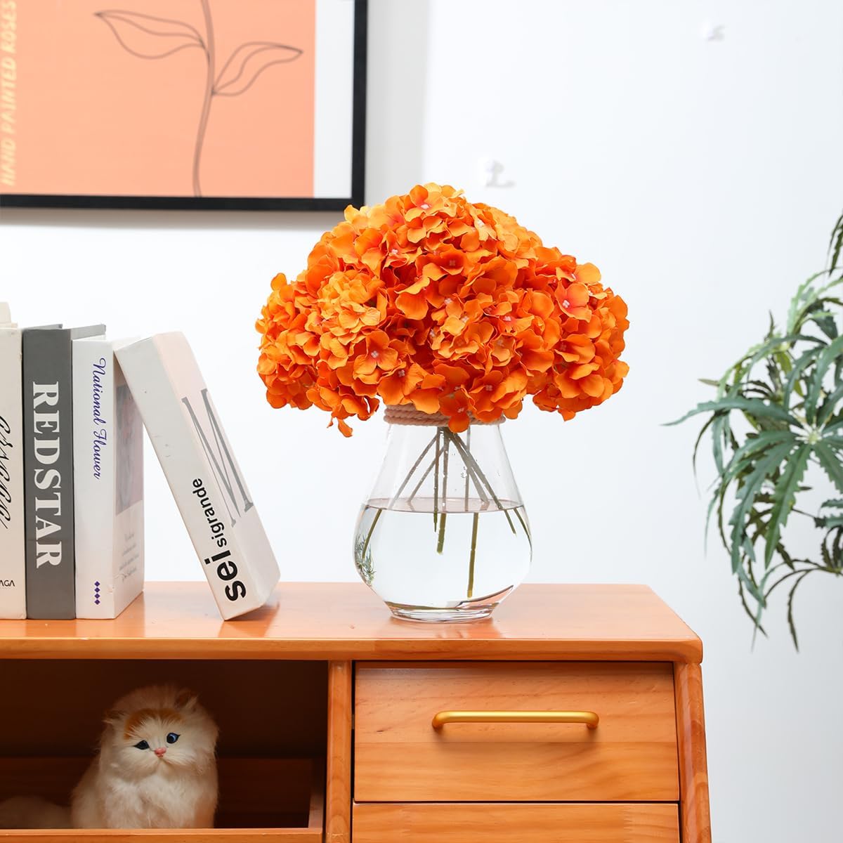 Tifuly Hydrangea Artificial Flowers -12 pcs Realistic Fake Hydrangea Silk Flowers with Stems Faux Hydrangea Flowers Heads for Office Home Party Wedding Centerpiece DIY Floral Decor (Orange)