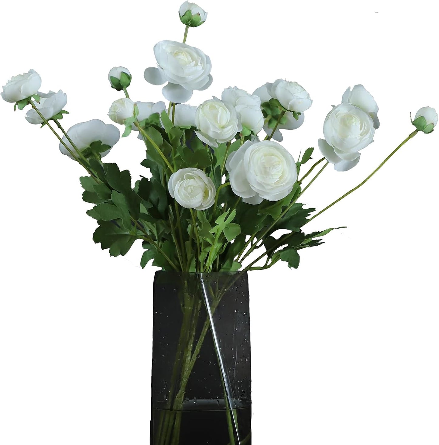 Silk Ranunculus Flowers 23.6 Inch Tall-5 Stems Artificial Buttercup Flowers for Wedding Bouquets, Centerpieces,Home Decor,Floral Arrangements (White,UV Resistant)
