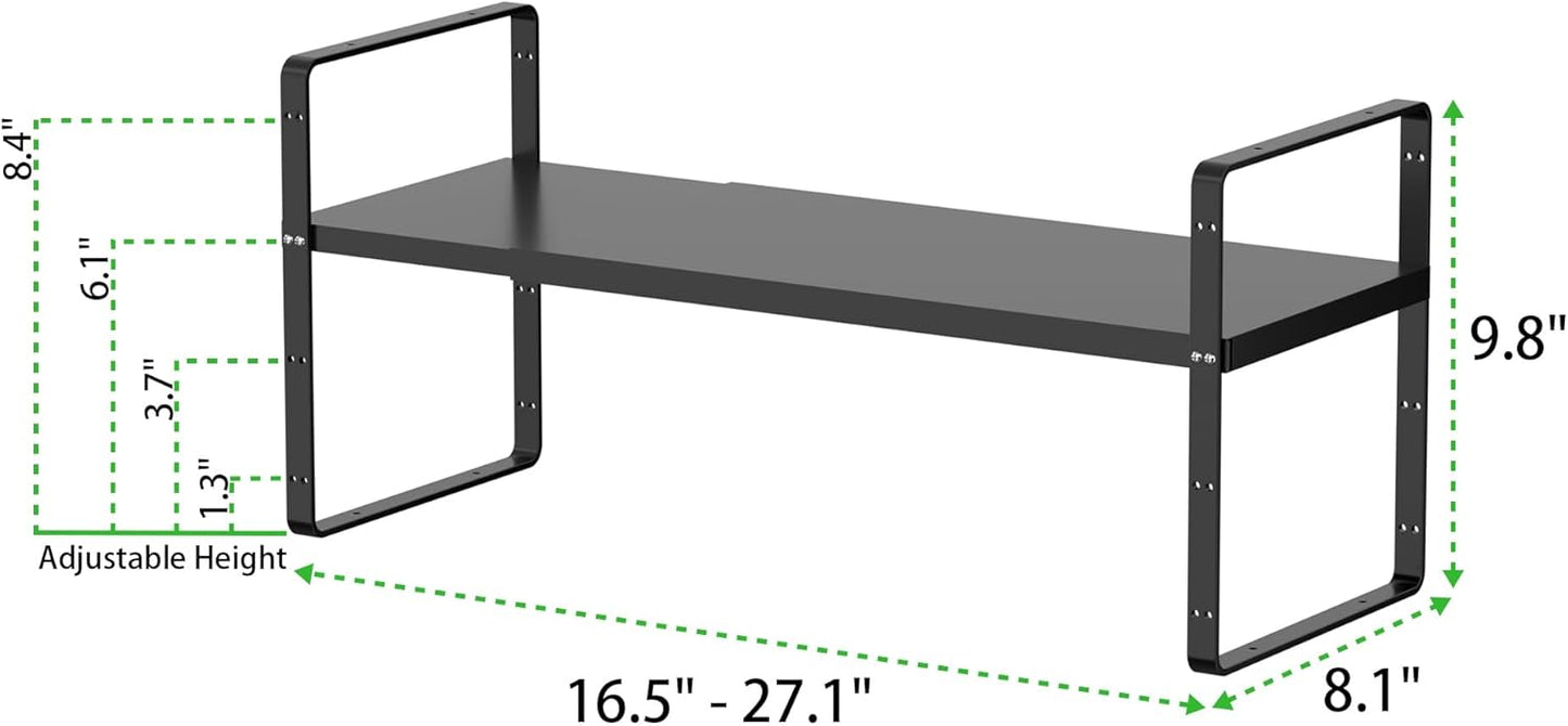 Expandable Cabinet Storage Shelf Stackable Organizer Rack for Kitchen Bathroom Pantry Spice Cupboard Countertop Home Office Desk Heavy Duty Nonslip Black Small 2 Pack