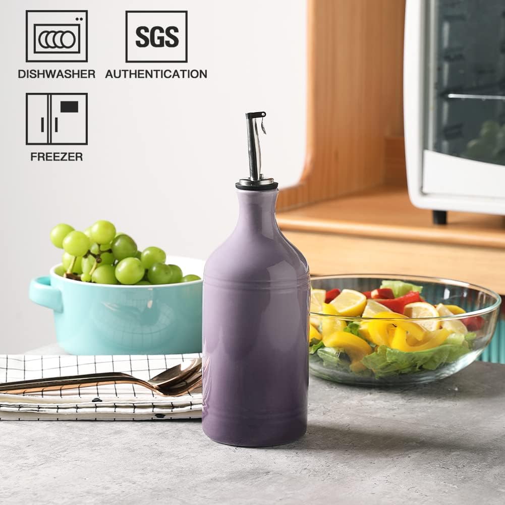 Sweejar Ceramic Olive Oil Dispenser Bottle, Opaque Oil Cruet Protects Oil to Reduce Oxidation, Suitable for Storage Oil, Vinegar, Coffee Syrups & Other Liquids, Pack of 1, 15.5 Fl Oz (Gradient Purple)