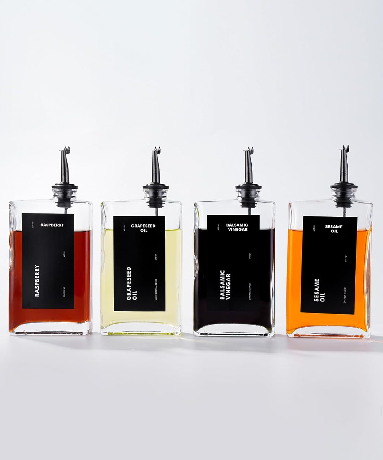 Olive Oil Dispenser for Kitchen, Cooking Oil Dispenser, Oil and Vinegar Dispenser Set, Olive Oil Bottle, Soy sauce dispenser, coffee syrup bottles - 4 pcs, Black