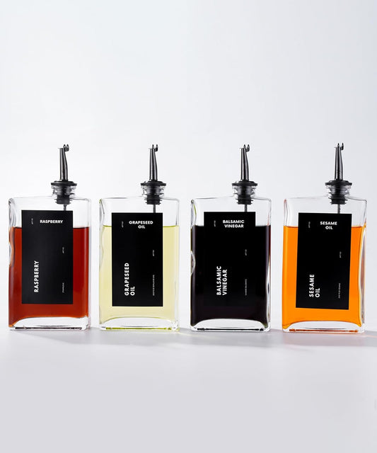 Olive Oil Dispenser for Kitchen, Cooking Oil Dispenser, Oil and Vinegar Dispenser Set, Olive Oil Bottle, Soy sauce dispenser, coffee syrup bottles - 4 pcs, Black
