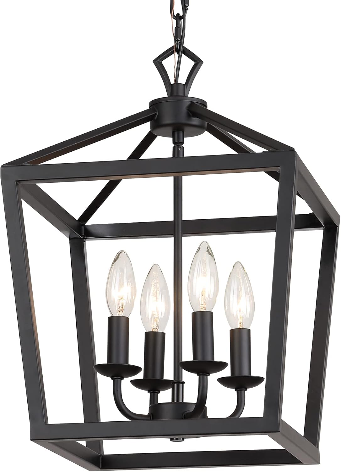 AMZASA Farmhouse Rustic Black Lantern Chandelier Hanging Light Fixture 4-Lights for Kitchen Island Dining Room Hallway Entryway Foyer UL Listed