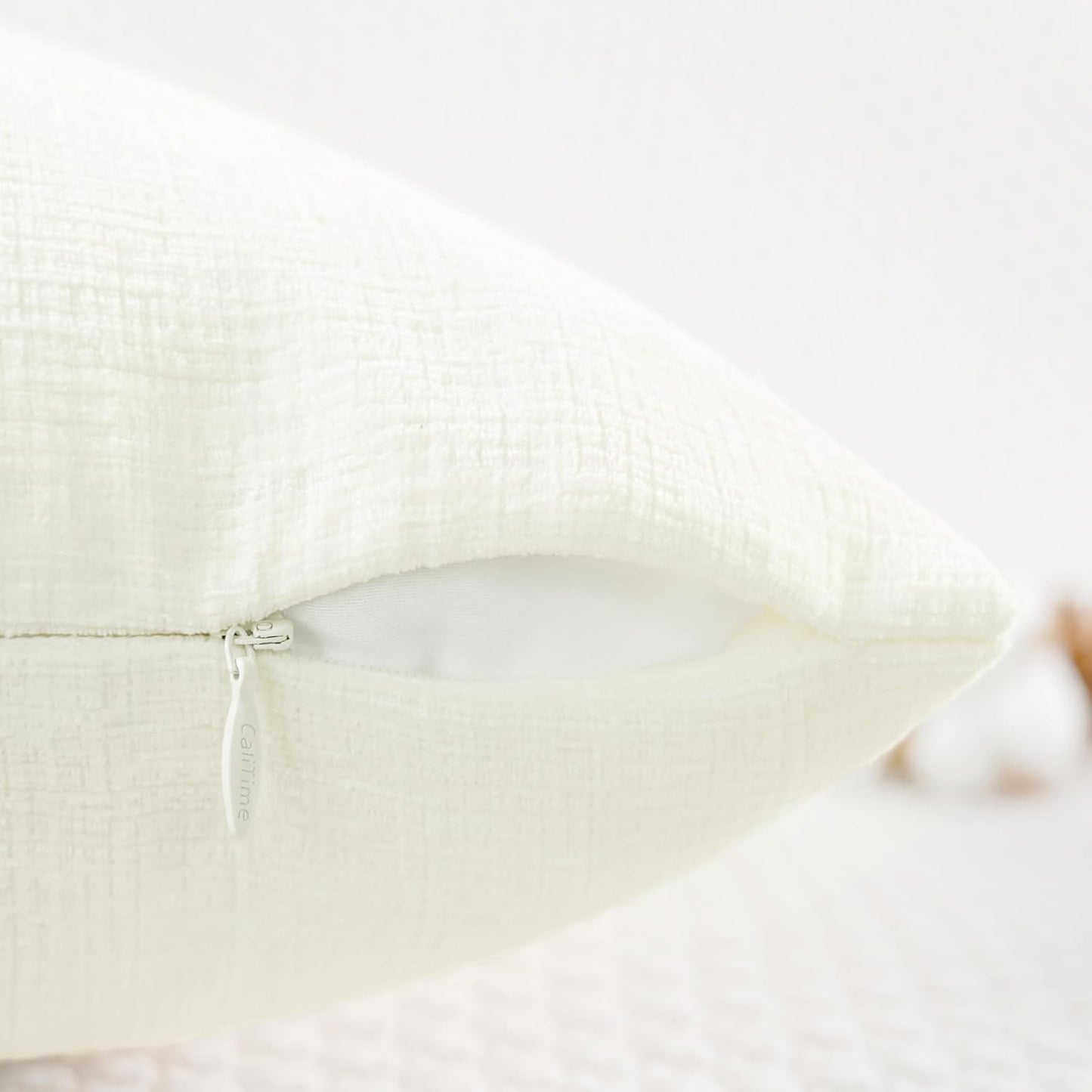 CaliTime Throw Pillow Covers Decorative 24 X 24 Inches Pack of 2 Cozy Chenille Cushion Cases for Couch Sofa Bed Living Room Home Cream