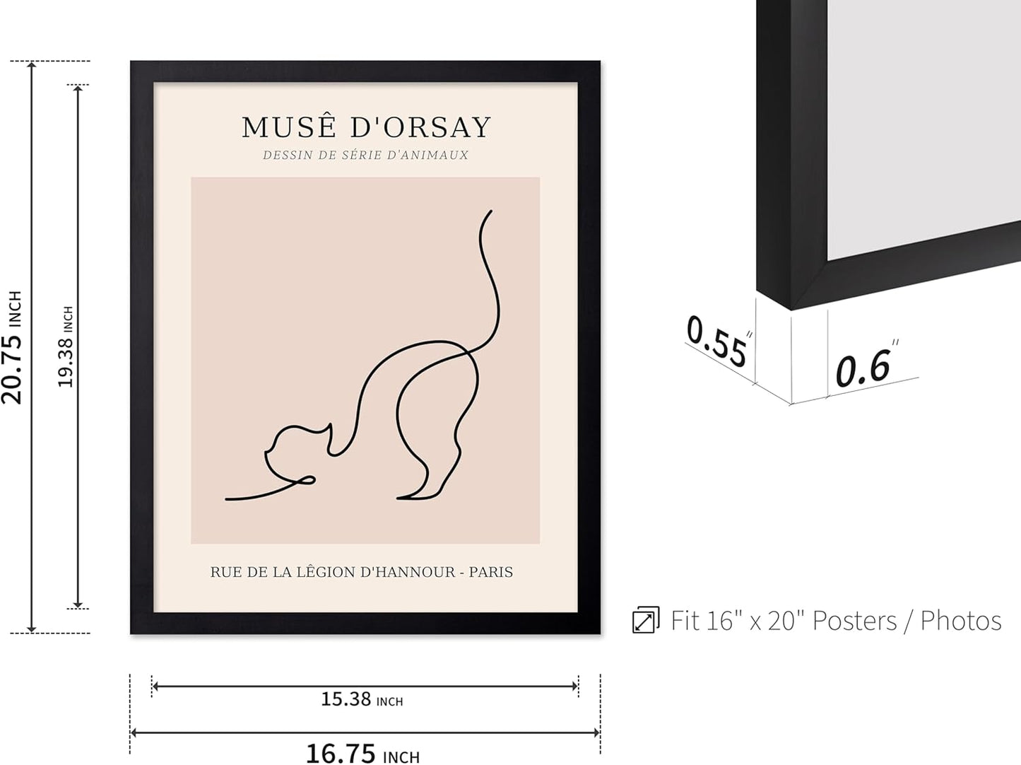 Poster Master Vintage Poster - Retro One Line Cat Drawing Print - Cat Art - Minimal Gift for Men, Women, Animal Lover - Abstract Wall Decor for Home, Office, Bedroom, 16x20 Black Framed