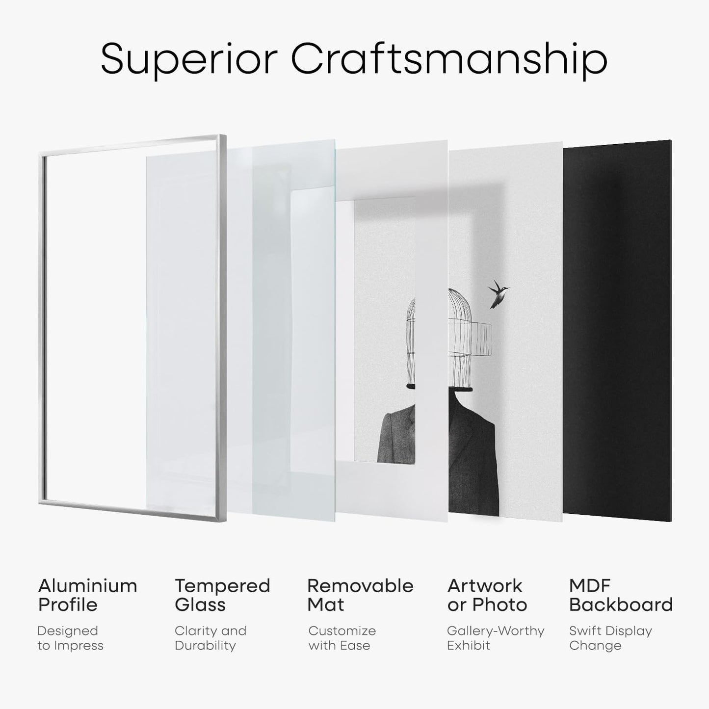 Homeforia A2 Poster Frame Silver, High End Metal A2 Picture Frames Silver with Mat A3 Print, 16.5x23.4 Frames Matted to 11.7x16.5 Photo, 16.5 by 23.5 Hanging Frames, Tempered Glass, Wall Kit, Set of 1