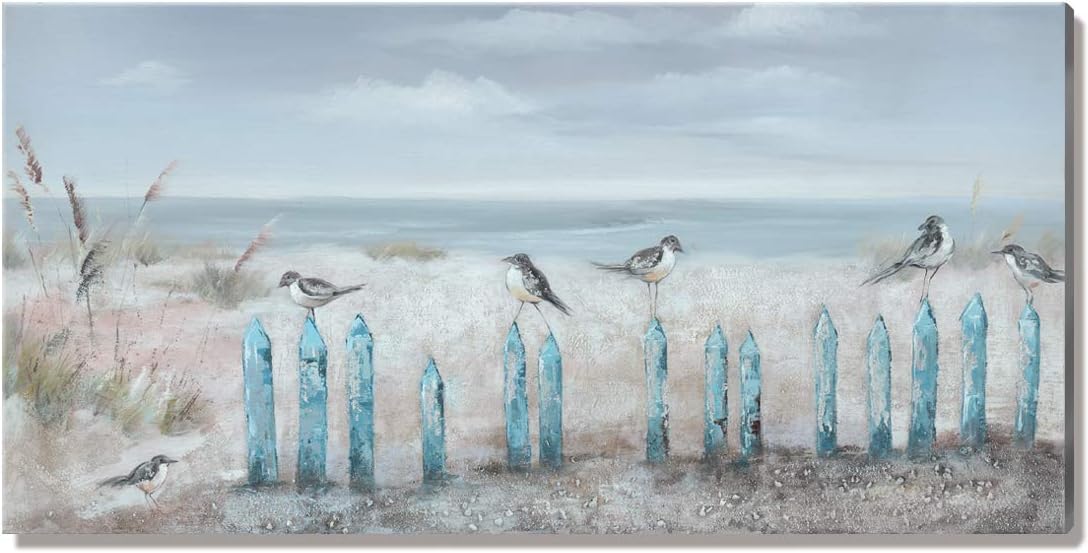 amatop Large Living Room Wall Art Hand-Painted 3D Seascape Canvas Oil Painting Ocean Beach Coastal Picture Artwork for Home Decorations Bedroom Office Décor 48x24inch