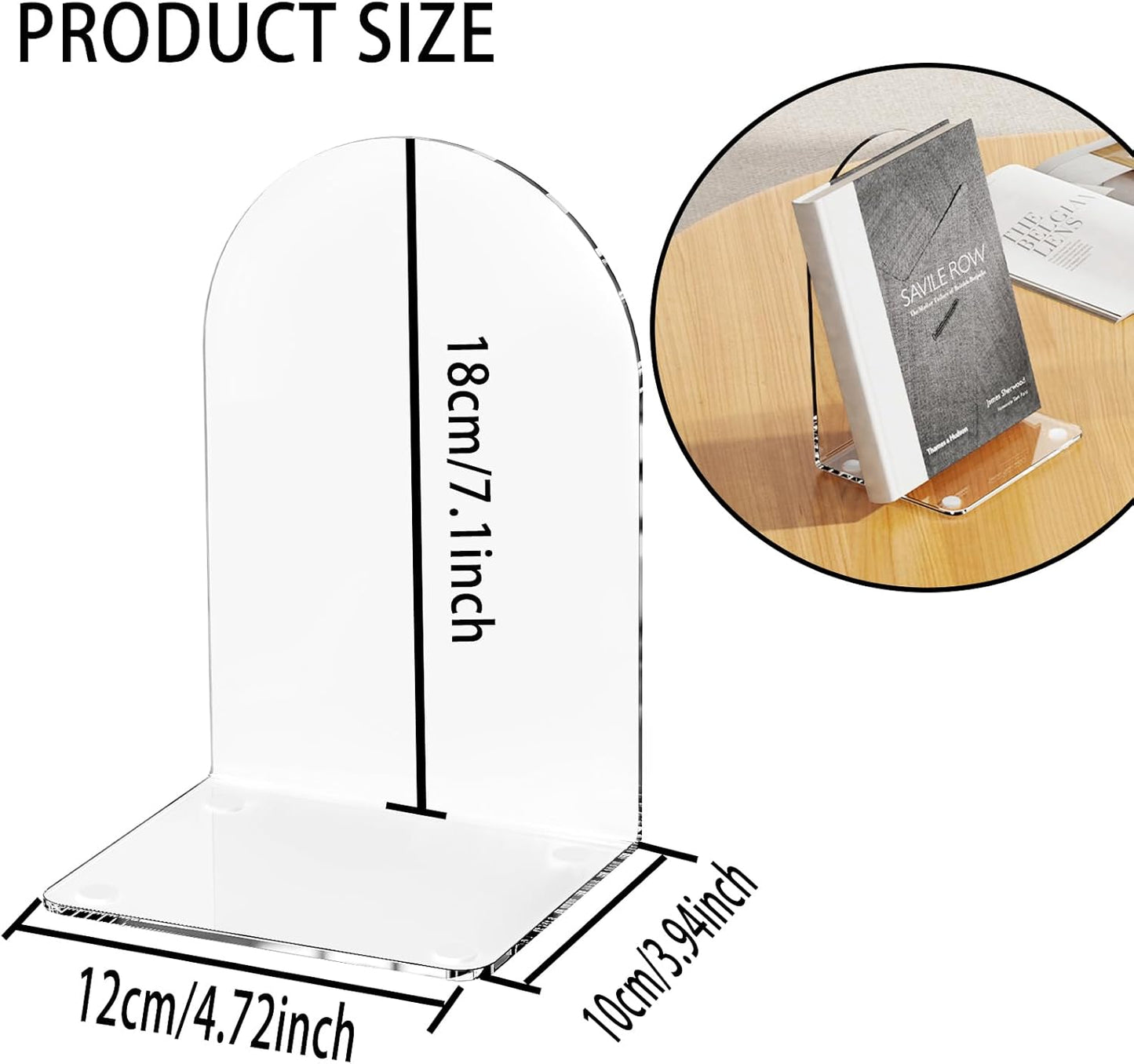 Lulonpon 16 Pieces Book Ends, Bookends, Books End for Shelves, Books End for Heavy Books, Clear Bookends, Acrylic Book Ends for School, Library,Desktop Organizer and Book Shelves