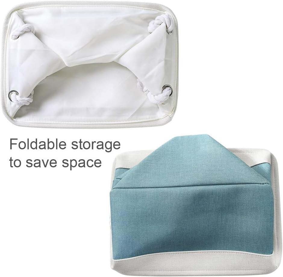 TheWarmHome Fabric Storage Bin with Handles,Storage Basket for Home Storage and Organization, Shelf Basket with Cover for Living Room Bedroom Closet（White & Green Large,15.7L*11.8W*8.3H