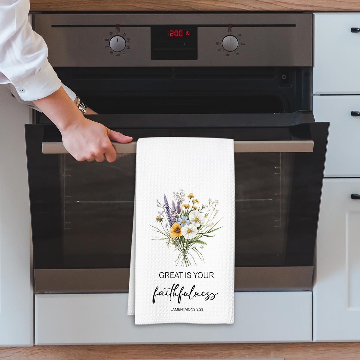 Christian Kitchen Towel, Waffle Weave Microfiber Scripture Hand Towel, Great is Your Faithfulness Bible Verse Farmhouse Decor for Kitchen Bathroom, Inspirational Gift for Women