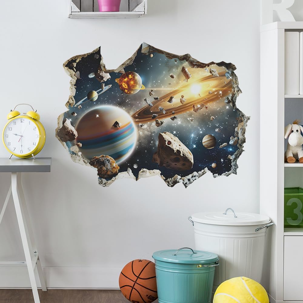 Quanhaigou 3D Galaxy Outer Space Wall Decals Stickers Wall Murals Wallpaper Decor for Home Floor Living Room (Universe Planet)
