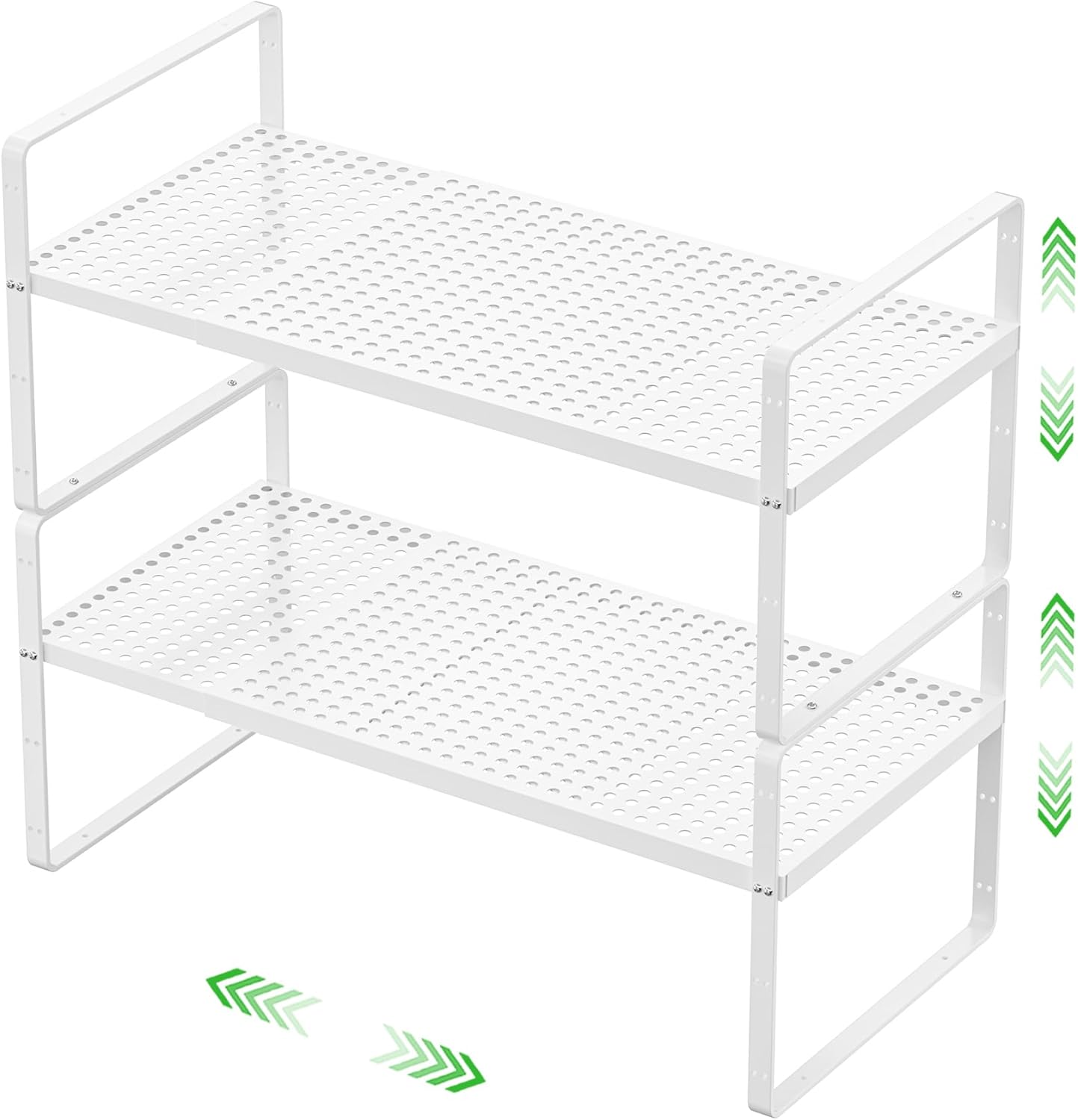 Expandable Cabinet Storage Shelf Stackable Organizer Rack for Kitchen Bathroom Pantry Spice Cupboard Coffee Countertop Home Office Desk Heavy Duty Nonslip White Small 2 Packs