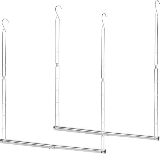 STORAGE MANIAC Hanging Closet Rod, Adjustable Width and Height Closet Hanging Organizer, Space-Saving Clothes Hanging Bar, Closet Extender Hanging Rod Double Closet Hanging Rod, 2 Pack Chrome