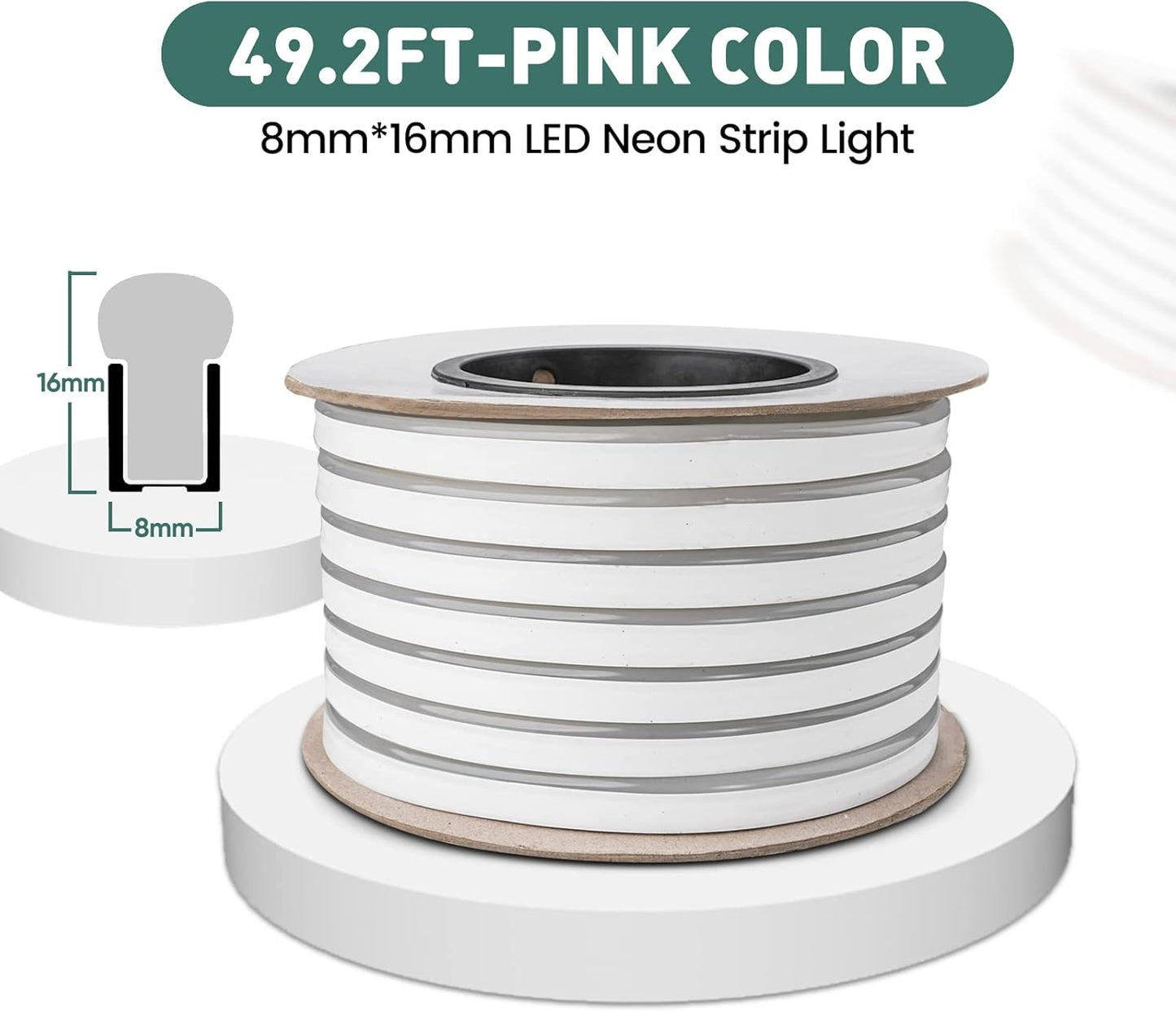 GZBtech Flexible LED Neon Rope Lights 50FT,AC 110-120V Waterproof Strip Light, 120 LEDs/M Cuttable Connectable Neon Lighting for Indoor Outdoor Home Decor/Commercial Building Use-Pink 15M