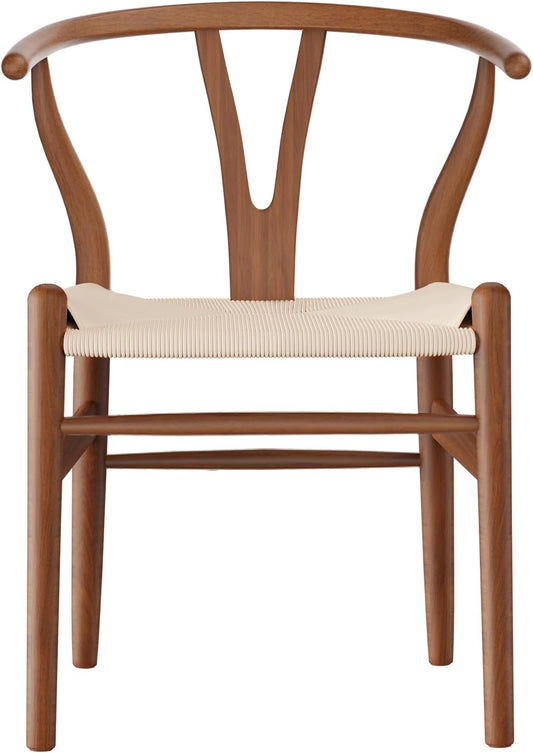 Tomile Solid Wood Wishbone Chair Y Chair Mid-Century Armrest Dining Chair, Hemp Seat (Ash Wood - Walnut., Pack of 1)