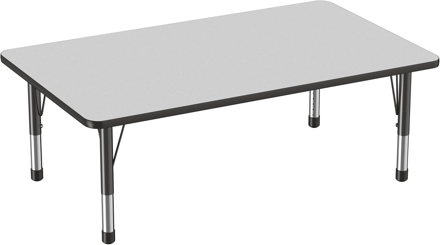 FDP Rectangle Activity School and Classroom Kids Table (36 x 60 inch), Toddler Leg, Adjustable Height 15-24 inches - Gray Top and Black Edge