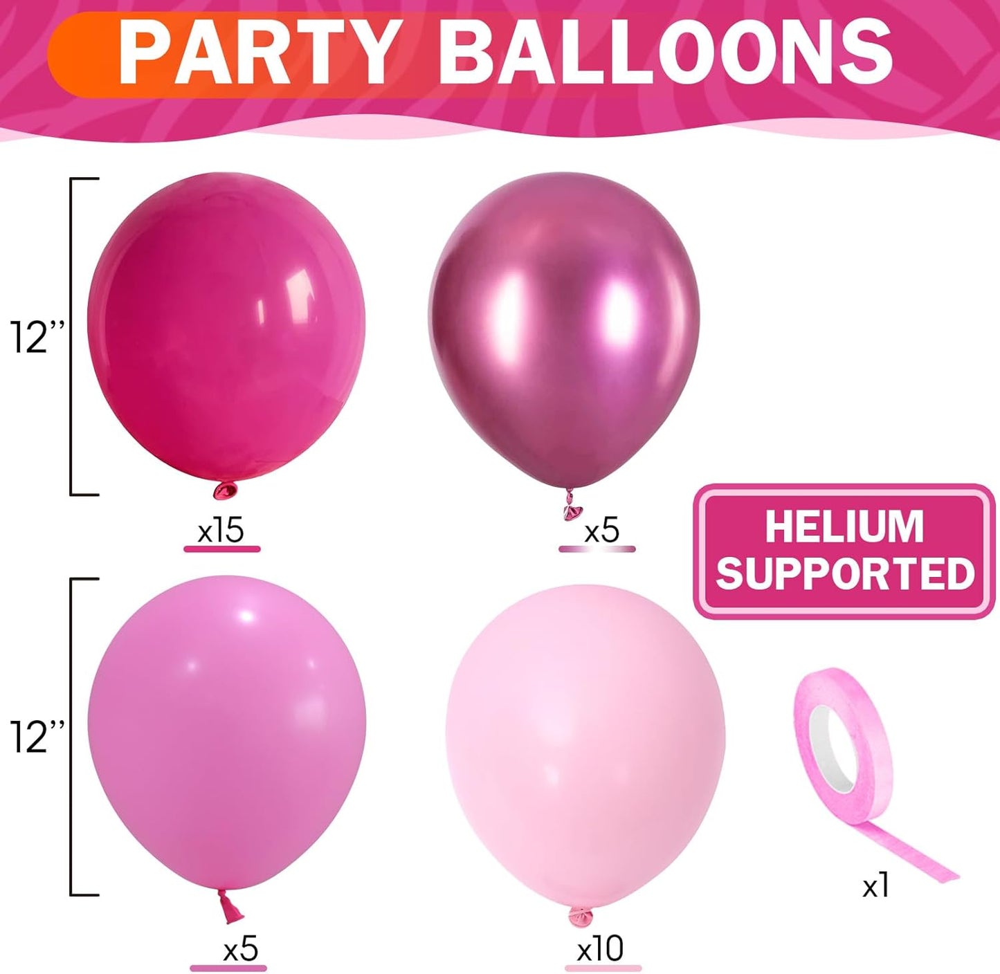 Pink Balloons Set 12 Inch Hot Dark Magenta Light Pastel Pink Metallic Latex Helium Balloon for Girls Baby Shower Princess Wedding Birthday Party Decorations
