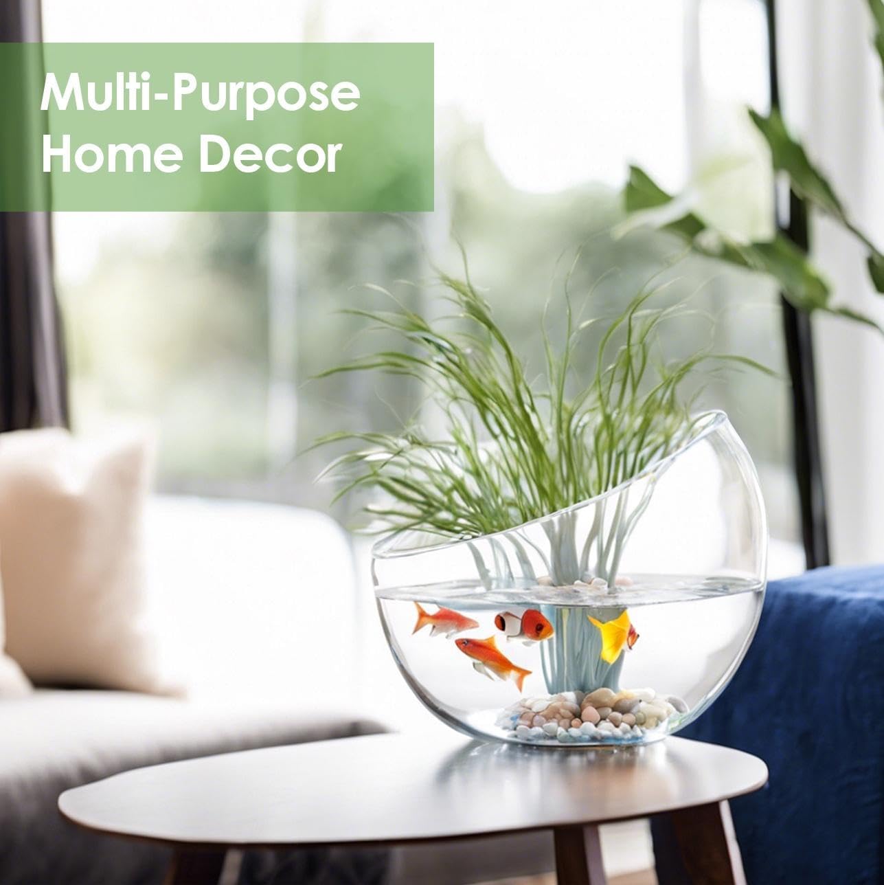 Craft And Party, Slant Cut Bowl Glass, Glass Fish Bowl Vase, 6" Height x 7" Width Fruit Jar, Candy Dish, Clear Terraium, Flower Centerpiece