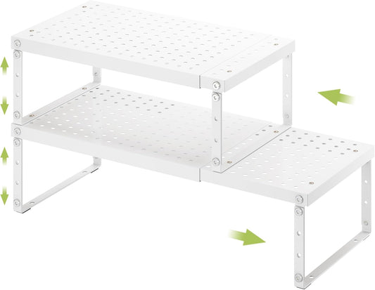 Expandable Cabinet Organizer Shelf With Adjustable Height, Stackable Kitchen Countertop Organizer Rack, Adjustable Shelf Riser For Kitchen Counter, Pantry, Cupboard, Desk, Tabletop