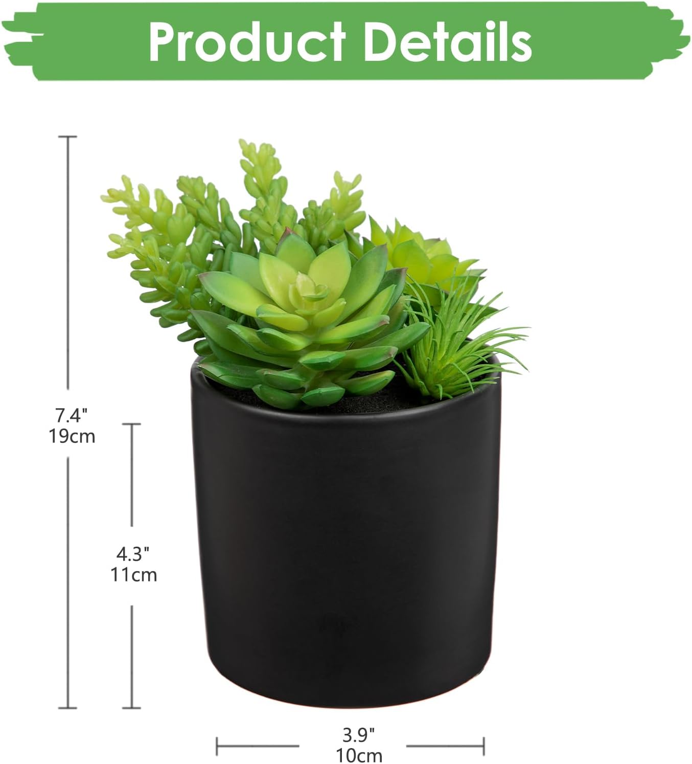 Artificial Succulents in Pots Faux Succulents Plants Fake Succulent Arrangement Potted Plants with Black Ceramic Vase for Office Desk Bathroom Shelf Living Room Indoor Home Decor