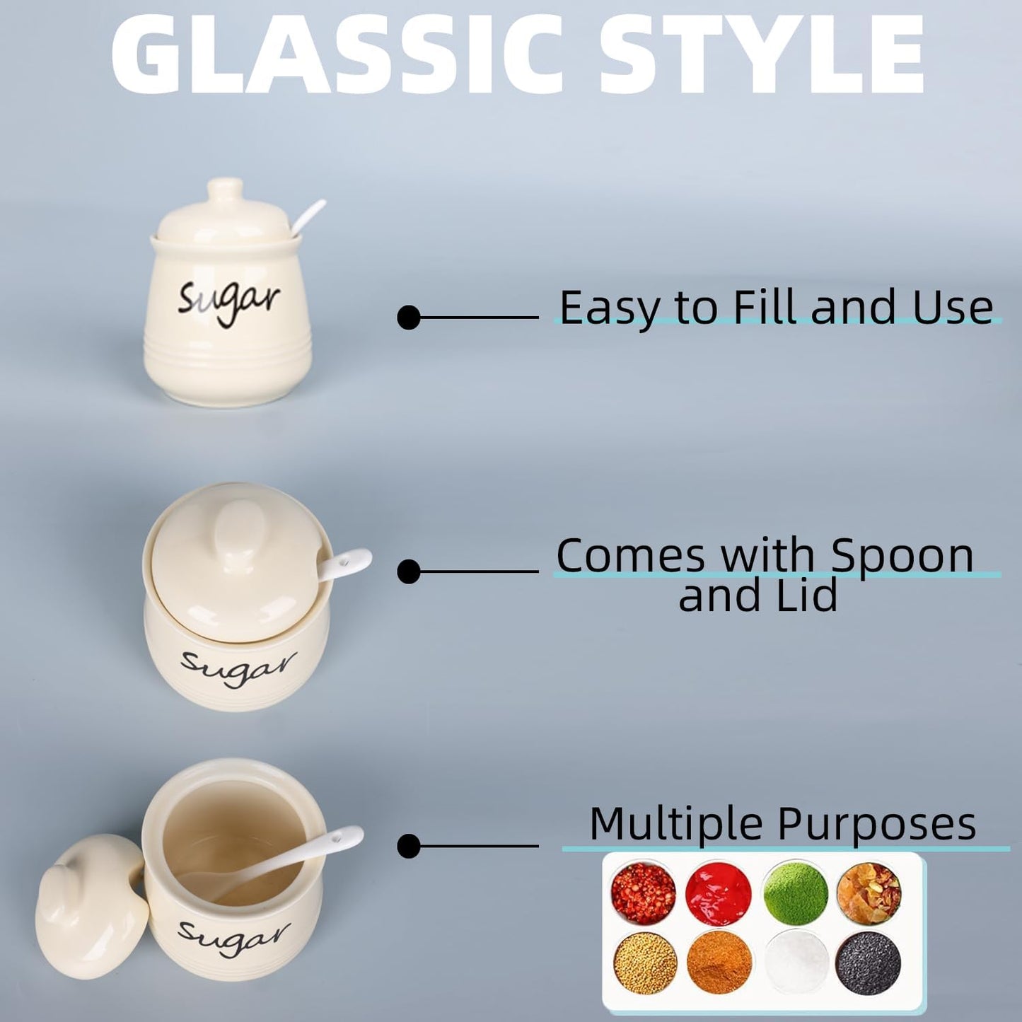 HAOTOP 12oz Sugar Bowl with Lid and Spoon,Ceramic Sugar Jar Sugar Dispenser Sugar Container Coffee Bar Accessories, Kitchen Countertop Canisters, Beige