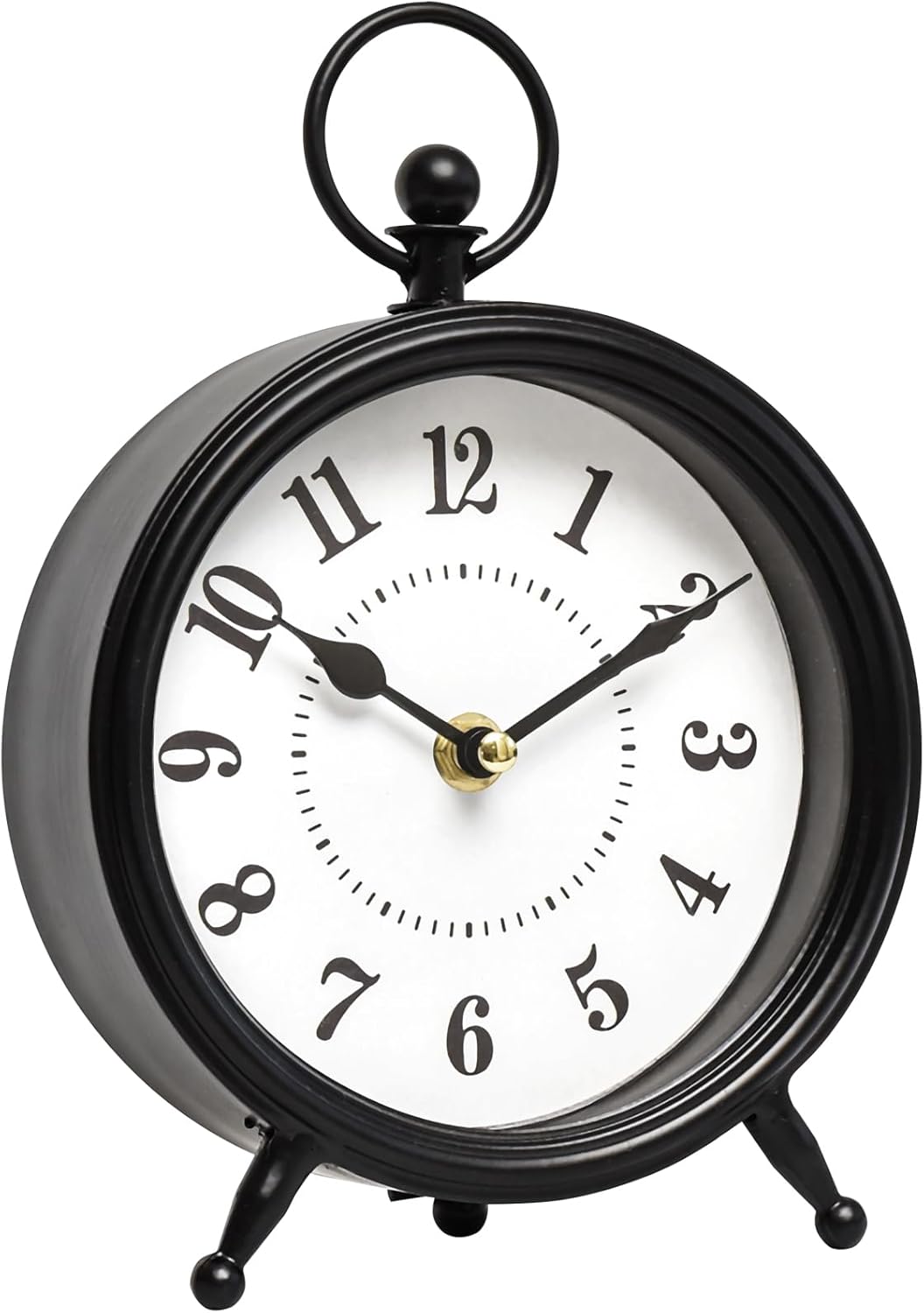 Vintage Black Table Clock on Stand, Decorative Desk and Shelf Clock，Decorative Battery Operated Table Top Clock for Living Room，Silent Non-Ticking(Small)