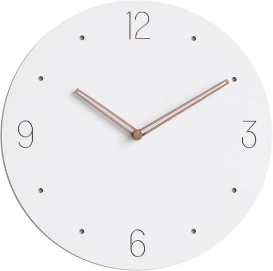 Stephanie Imports Modern Minimalist Wood on White Silent Wall Clock