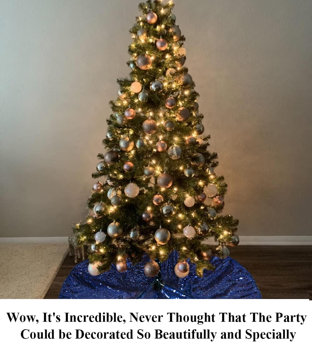 Partisout 24-inch Navy Blue Sequin Tree Skirt Christmas Skirt Tree Navy Blue 24in Xmas Tree Skirt Rustic Tree Skirt Sparkle Christmas Tree Skirt for Party Wedding Plam Decorations-191024