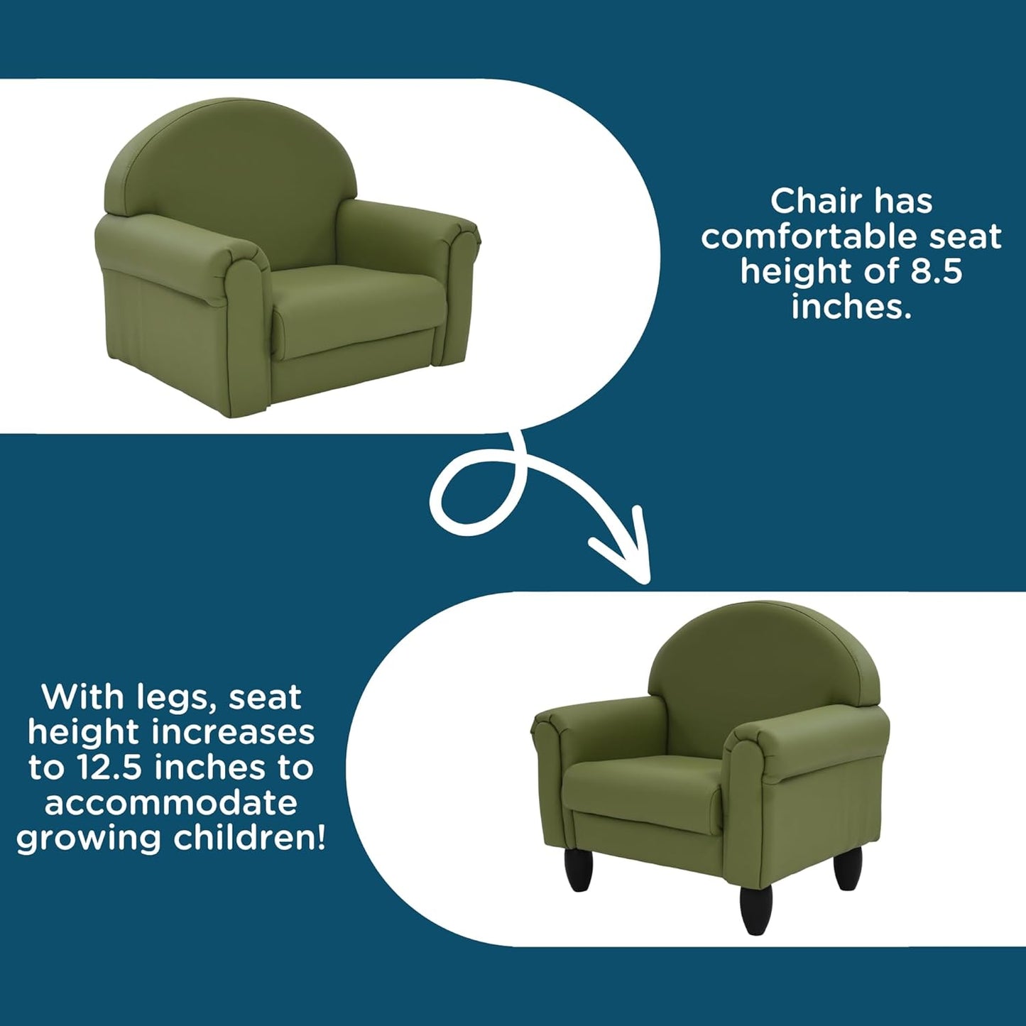 Children's Factory As We Grow Toddler Chair, Flexible Seating for Daycare or Preschool, Kids Reading Couch, Playroom Furniture, Sage