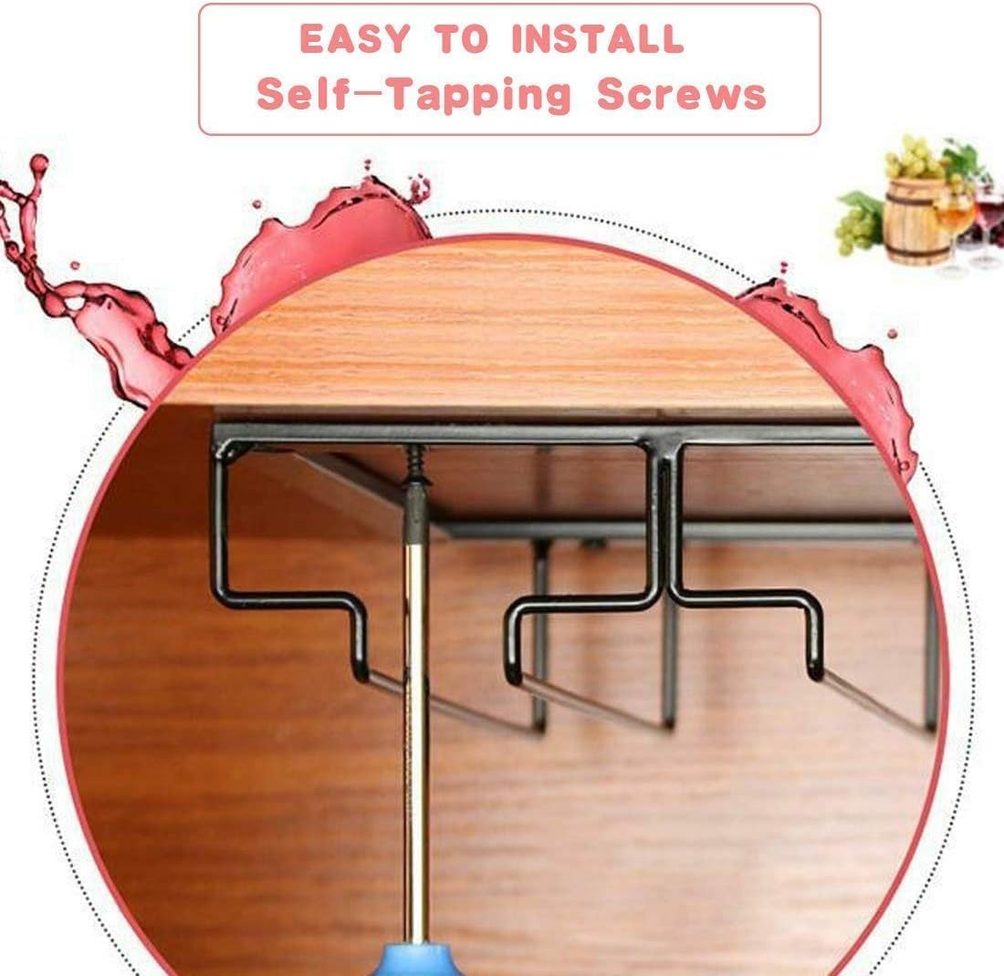 Wine Glass Rack - Under Cabinet Stemware Wine Glass Holder Glasses Storage Hanger 2 Pack Metal Organizer for Bar Kitchen 5 Rows Gold