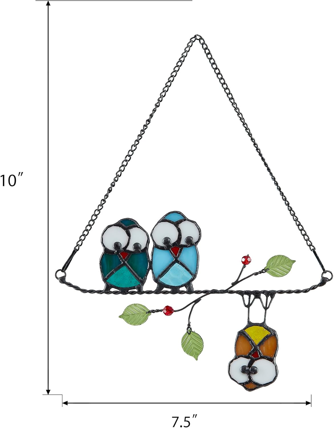 Stained Glass Birds,owl,Stained Glass Window Hanging,Multicolor Owls on The Living Tree with Green Leaf and red Berries,Bird suncatcher for Windows Room Home,Bird Deco,Gift for Mom,and Bird Lovers.