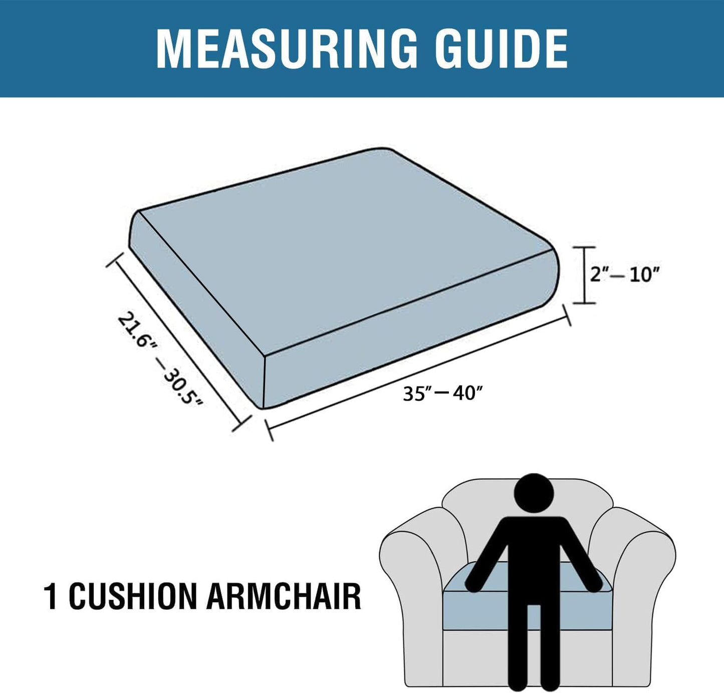 H.VERSAILTEX Super Stretch Individual Seat Cushion Covers Sofa Covers Couch Cushion Covers Slipcover Sets Thick Jacquard Textured Twill Fabric (1 Piece Chair Cushion Cover, Deep Teal)