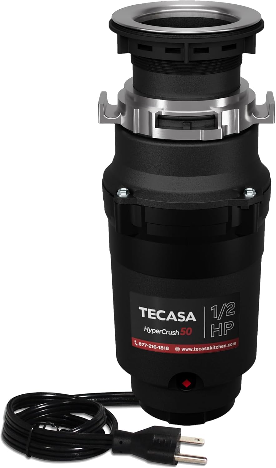 1/2 HP Garbage Disposals, TECASA Continuous Feed, Stainless Steel Food Waste Grinding System for Kitchen Sink Food Waste, Power Cord Included, Black - HyperCrush 50