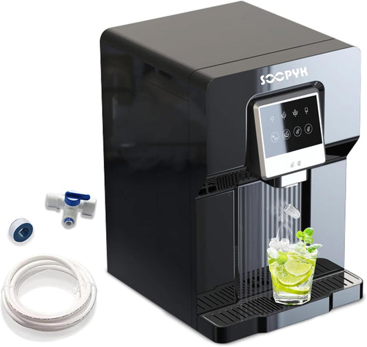 Countertop Bottleless Water Cooler Dispenser and Ice Maker with Water Line 17 lbs Daily Capacity Black(NO HOT Water/NO Filters)